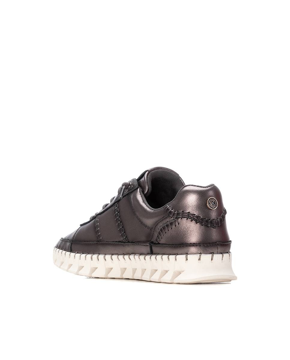 Zapatilla de mujer de piel con cordones - Carmela - Gris Gris-4