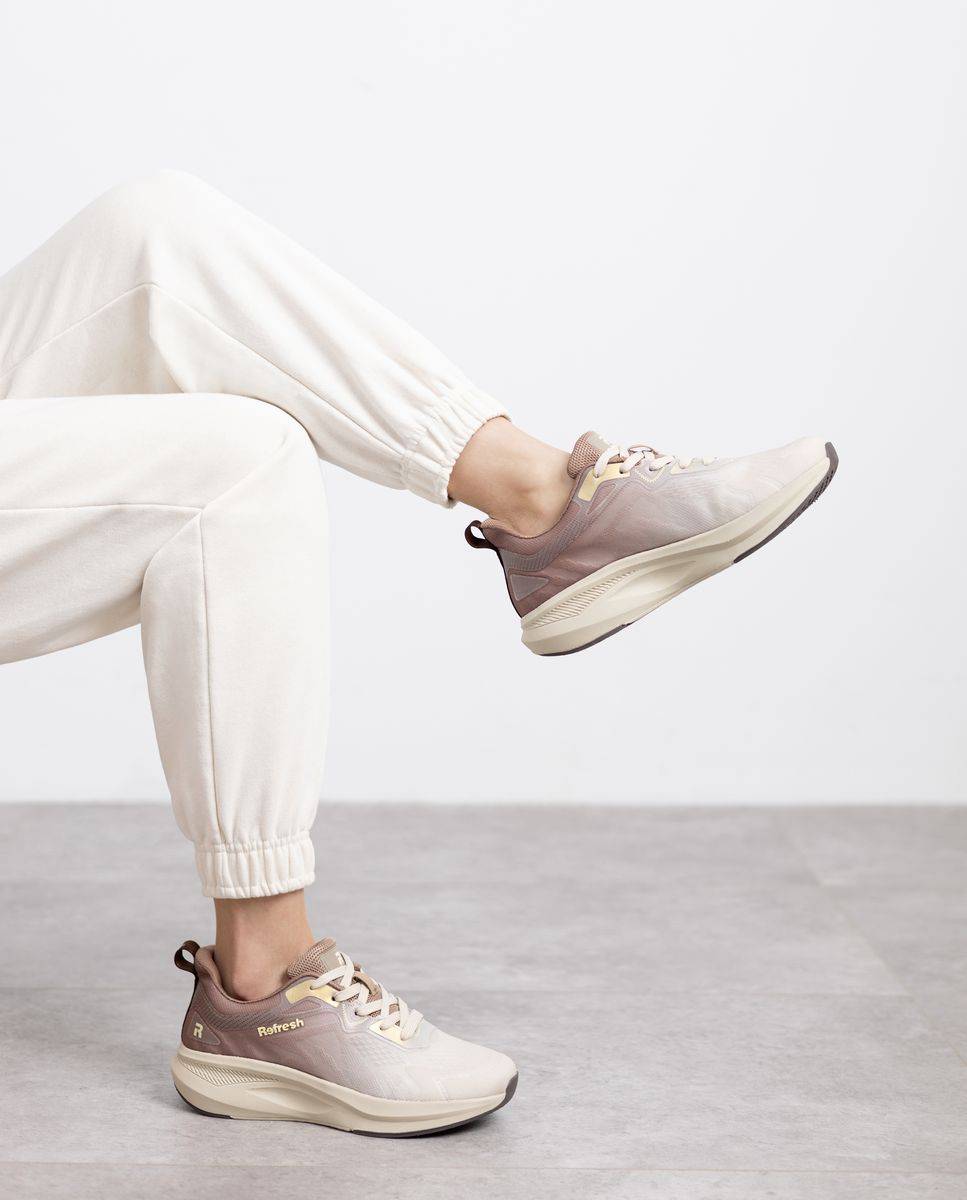 Zapatilla de mujer con cordones - Refresh - Beige Beige-2