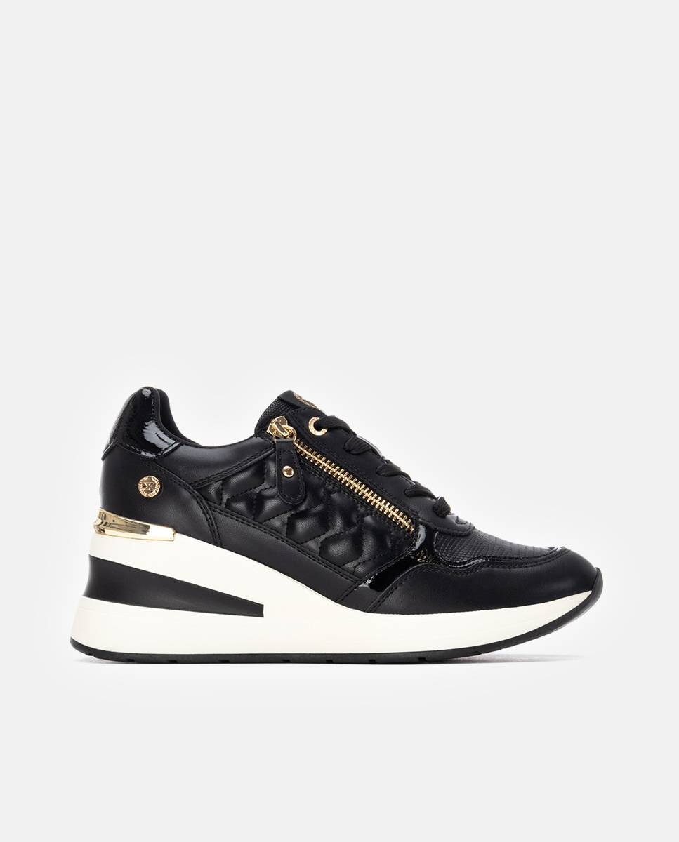 Zapatilla de mujer con cuña y cremallera - Xti - Negro Negro-1