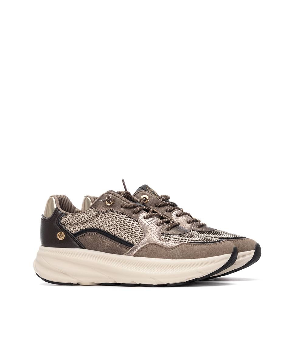 Zapatilla de mujer con cordones - Xti - Oro Oro-5
