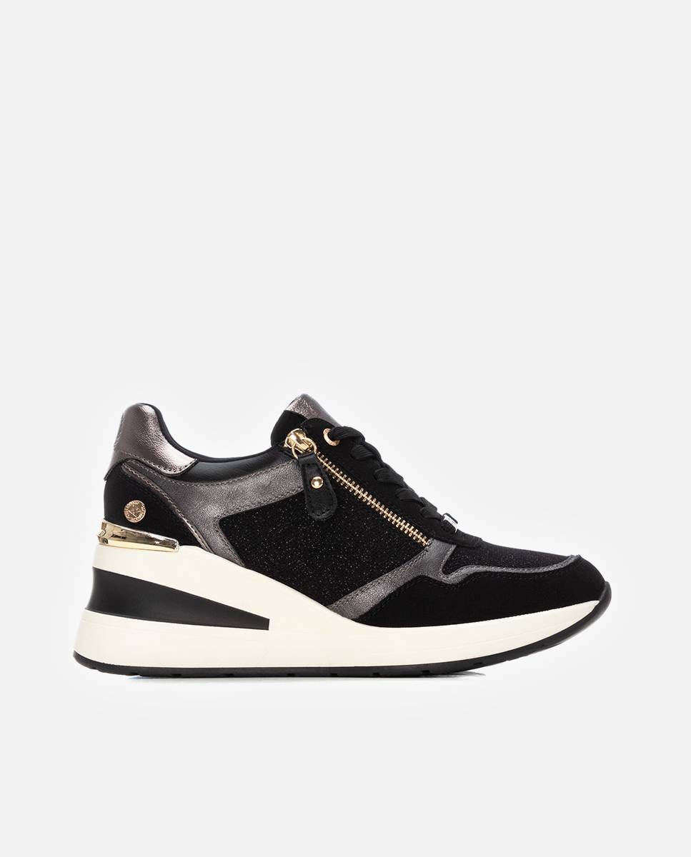 Zapatilla de mujer con cuña y cremallera - Xti - Negro Negro-1