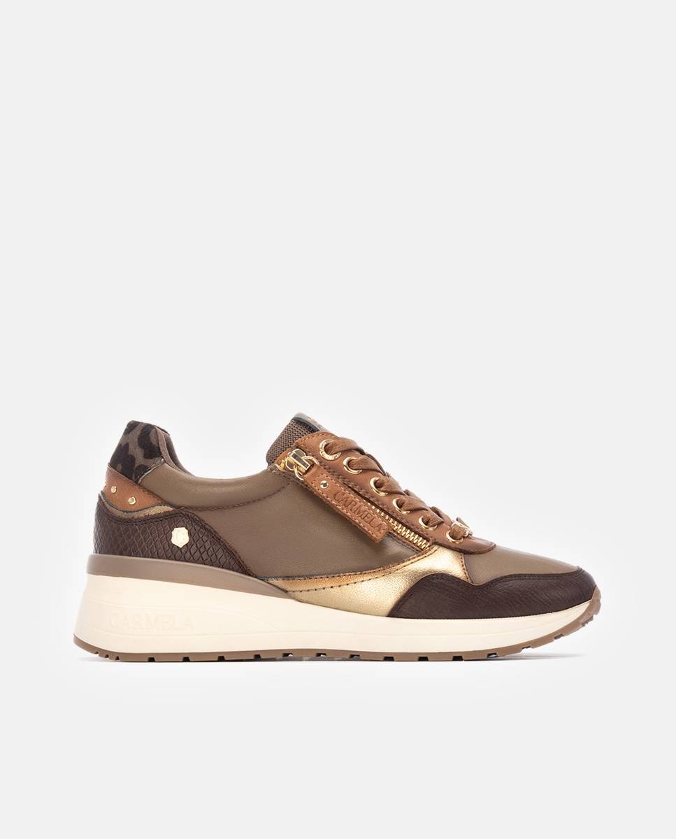 Zapatilla de mujer de piel con cordones - Carmela - Marrón Marrón-1