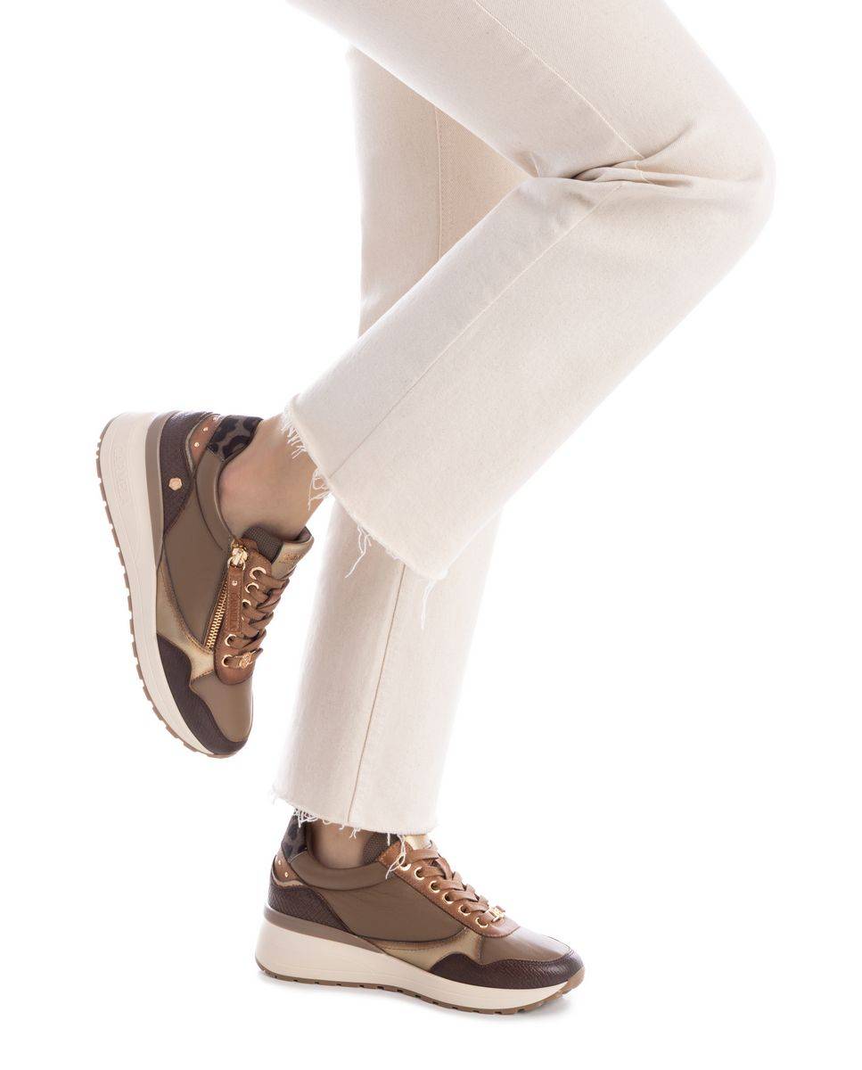 Zapatilla de mujer de piel con cordones - Carmela - Marrón Marrón-2