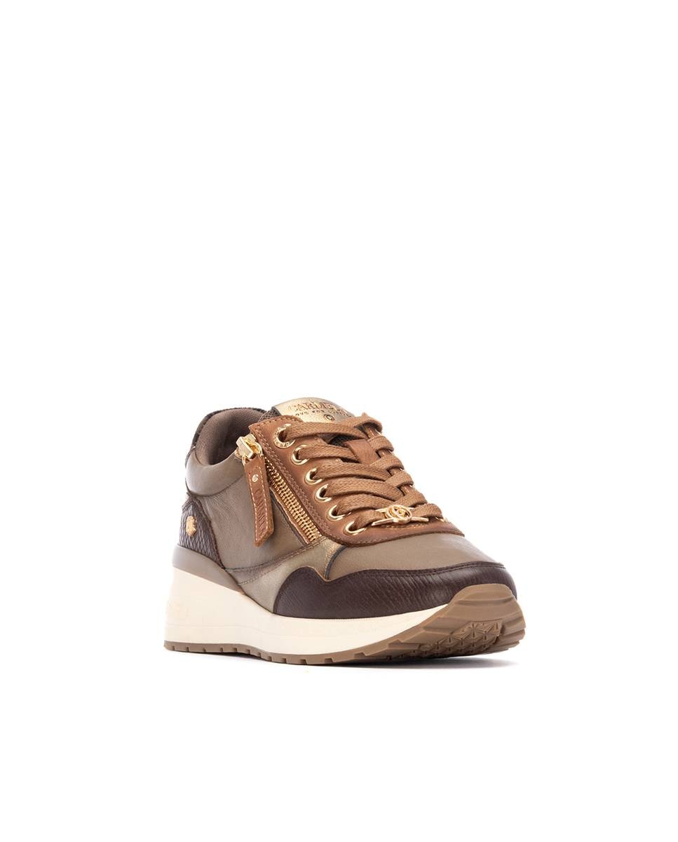 Zapatilla de mujer de piel con cordones - Carmela - Marrón Marrón-3