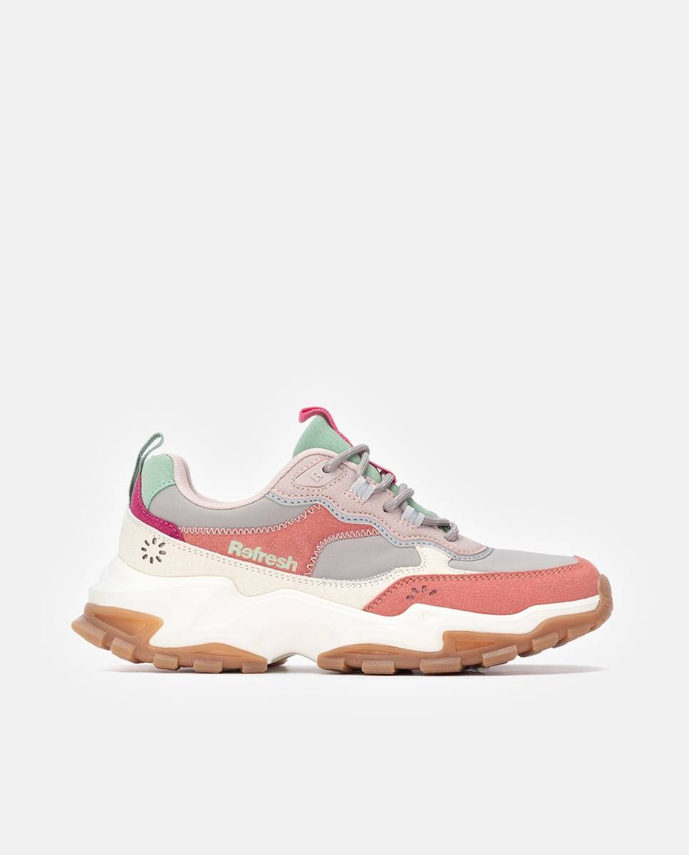 Zapatilla de mujer con cordones y plataforma - Refresh - Nude Nude-1