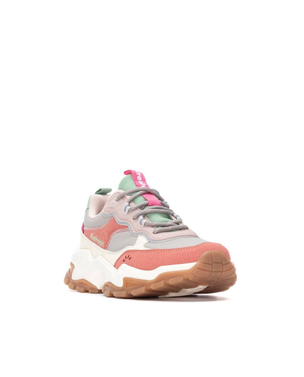 Zapatilla de mujer con cordones y plataforma - Refresh - Nude Nude-3