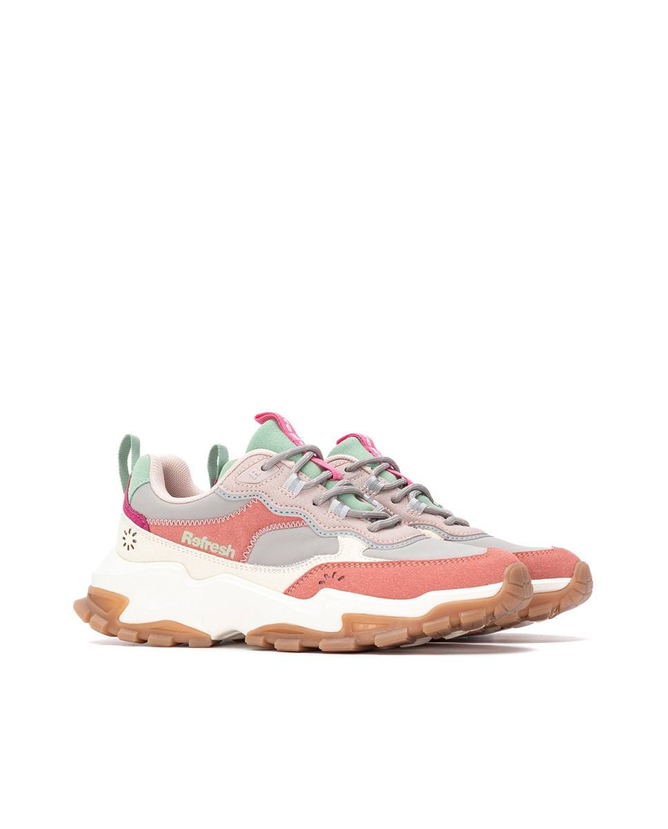 Zapatilla de mujer con cordones y plataforma - Refresh - Nude Nude-5
