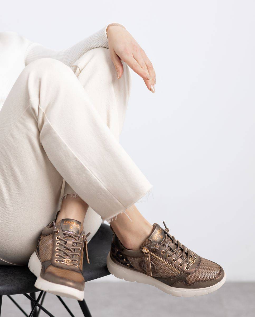 Zapatilla de mujer con cordones de piel - Carmela - Marrón Marrón-2