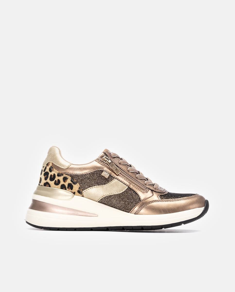 Zapatilla de mujer con cremallera - Xti - Oro Oro-1