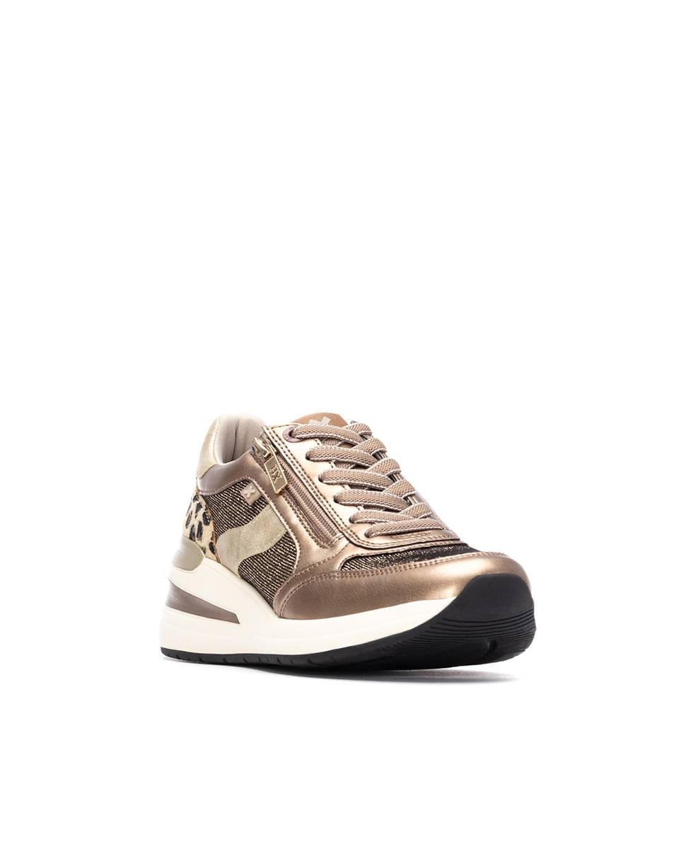 Zapatilla de mujer con cremallera - Xti - Oro Oro-3