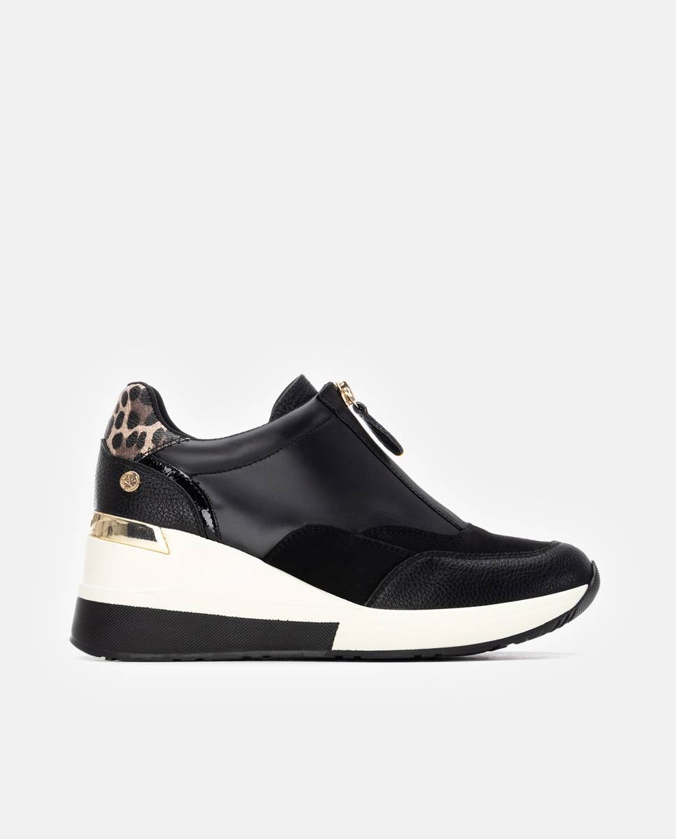 Zapatilla de mujer con cremallera - Xti - Negro Negro-1