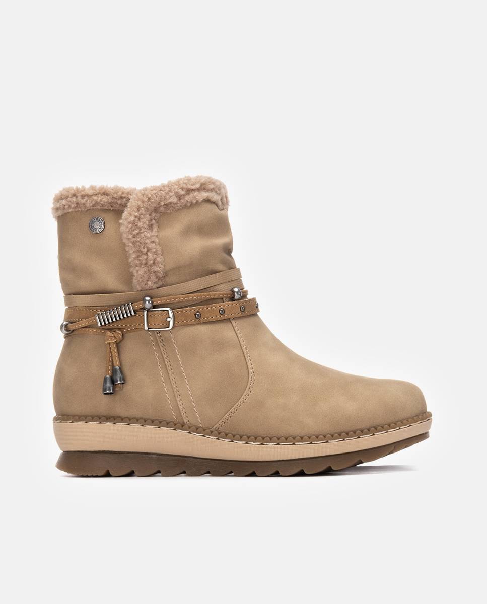 Botines con pelo de mujer con borregito - Refresh - Beige Beige-1