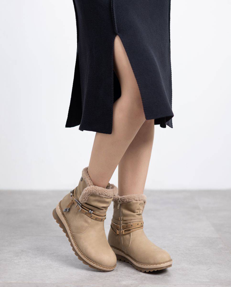 Botines con pelo de mujer con borregito - Refresh - Beige Beige-2
