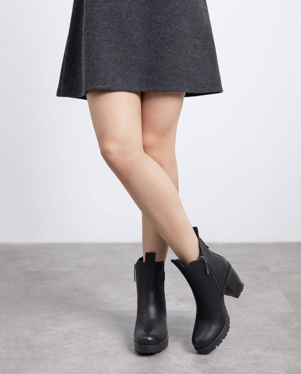 Botines de mujer con cremallera y tacón ancho - Refresh - Negro Negro-2