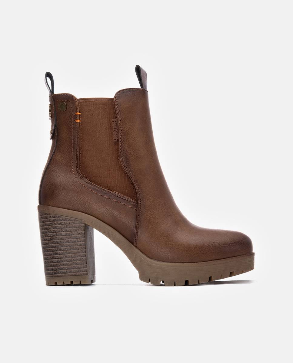 Botines de mujer con cremallera y tacón ancho - Refresh - Camel Camel-1