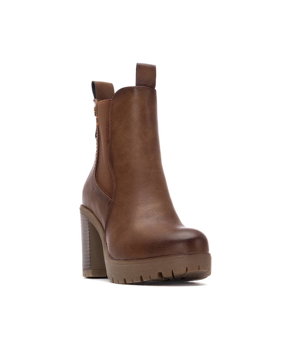 Botines de mujer con cremallera y tacón ancho - Refresh - Camel Camel-3