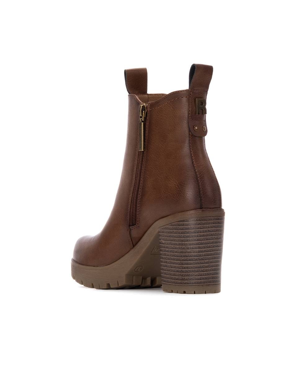 Botines de mujer con cremallera y tacón ancho - Refresh - Camel Camel-4