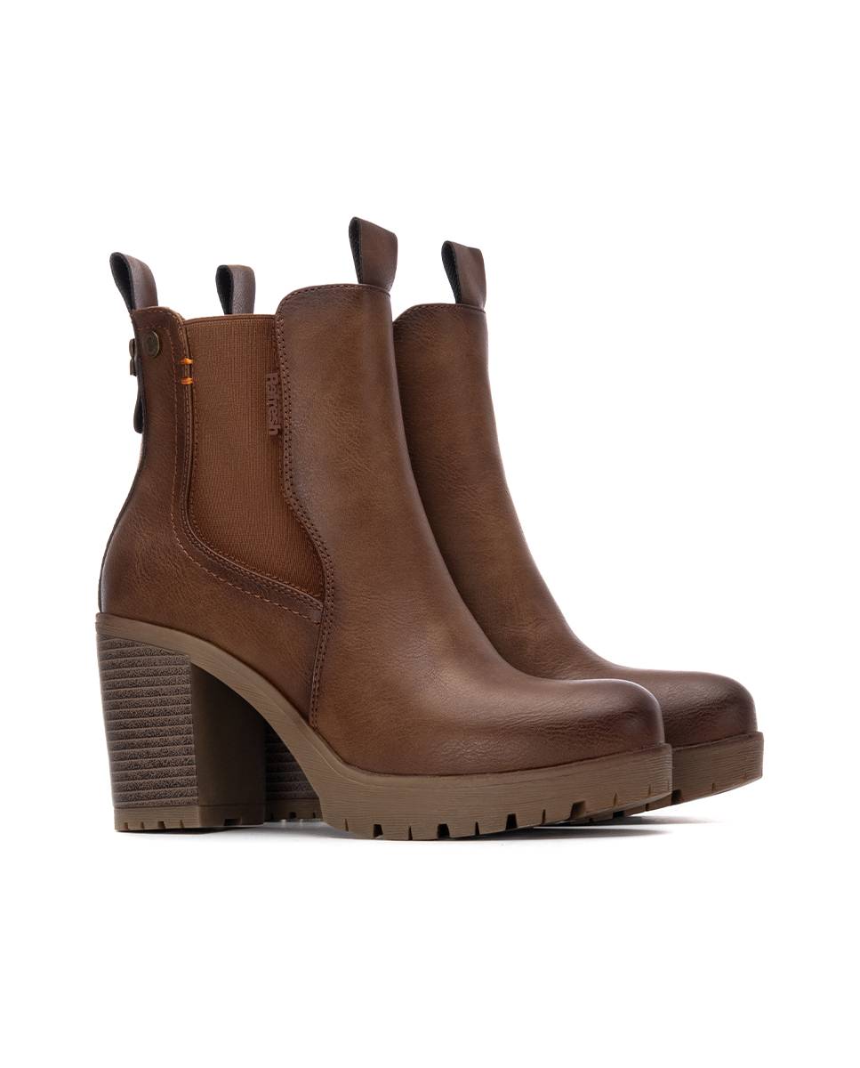 Botines de mujer con cremallera y tacón ancho - Refresh - Camel Camel-5