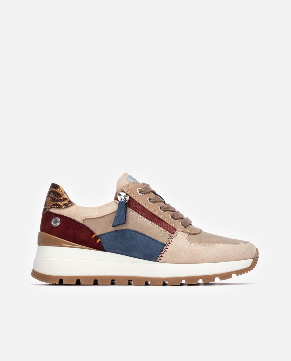 Zapatilla de mujer con cordones y cuña - Refresh - Beige Beige-1