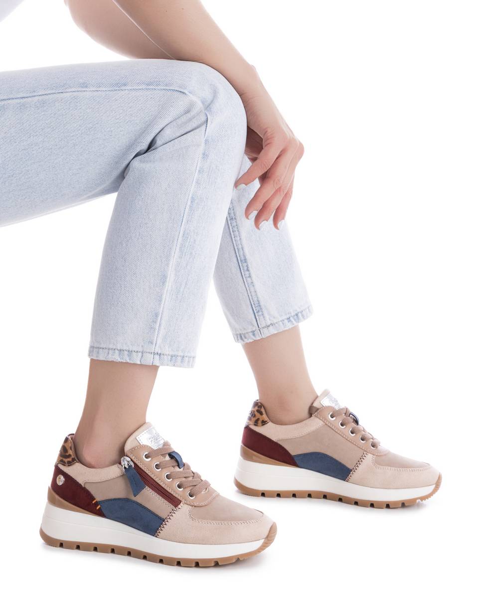 Zapatilla de mujer con cordones y cuña - Refresh - Beige Beige-2