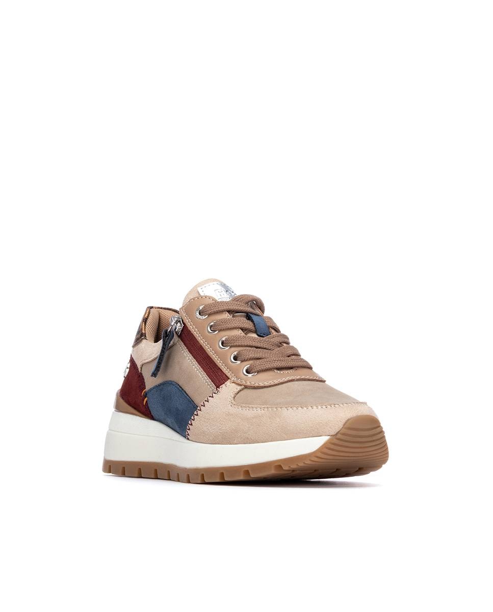 Zapatilla de mujer con cordones y cuña - Refresh - Beige Beige-3