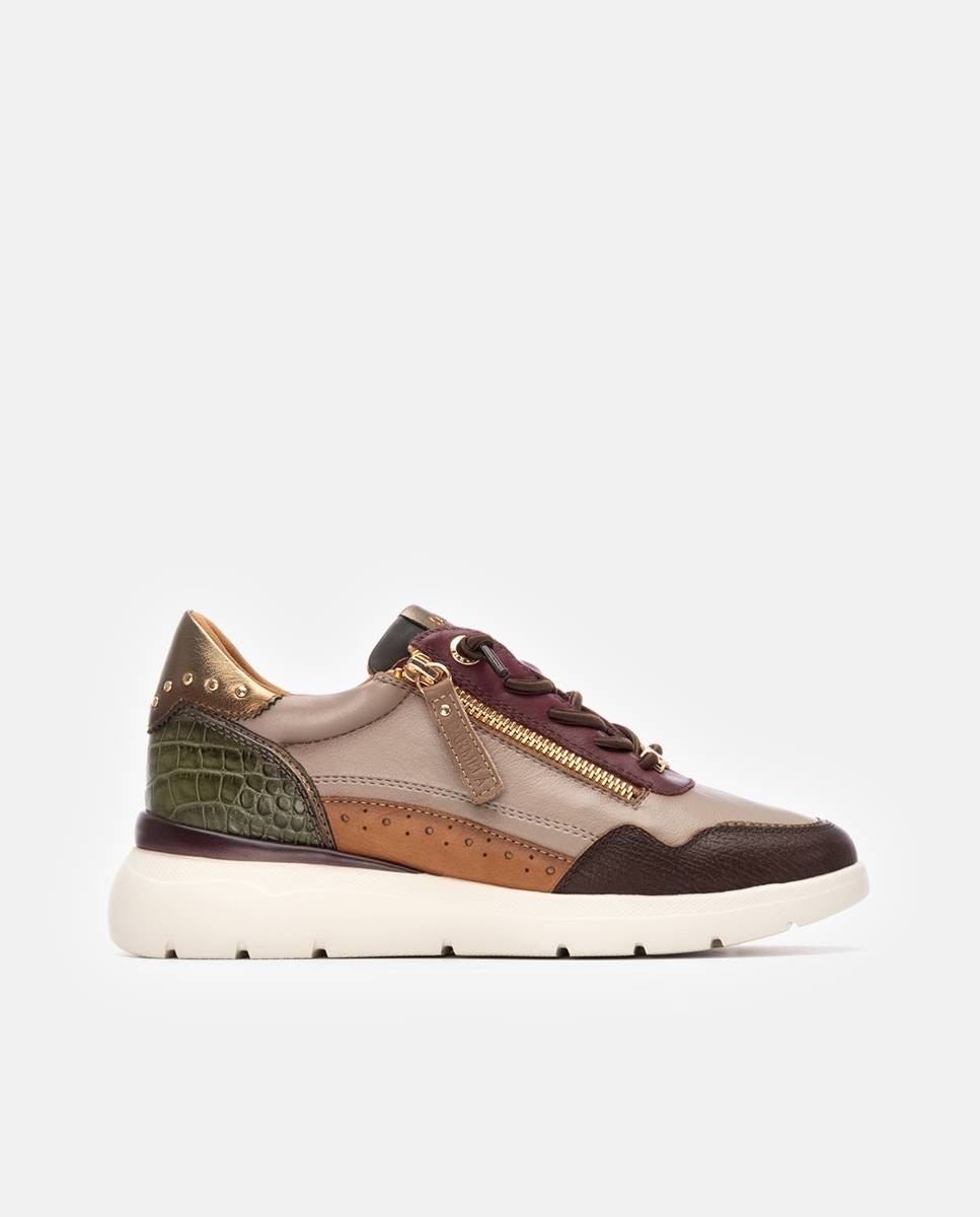 Zapatilla de mujer de piel con cordones - Carmela - Burdeos Burdeos-1