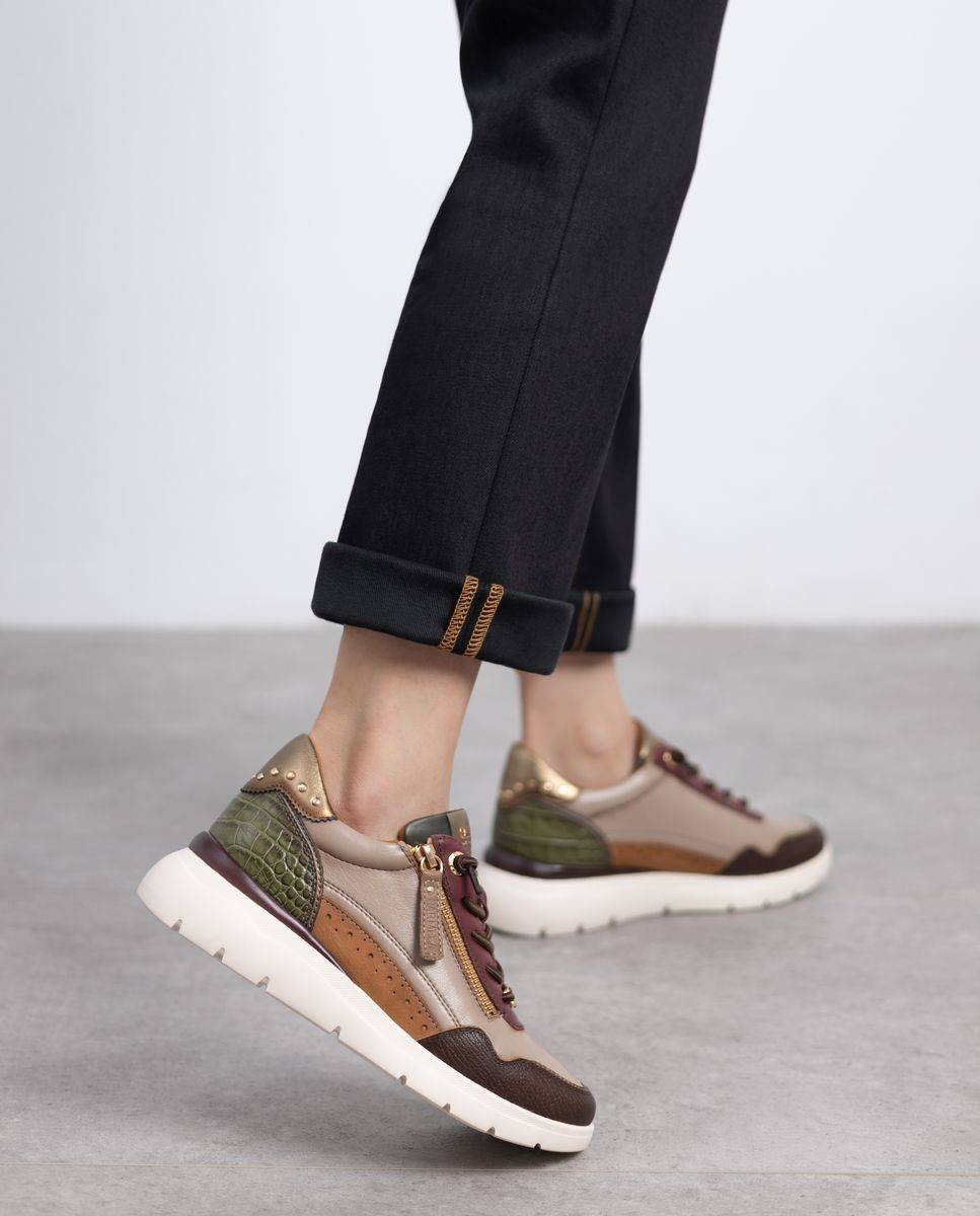 Zapatilla de mujer de piel con cordones - Carmela - Burdeos Burdeos-2
