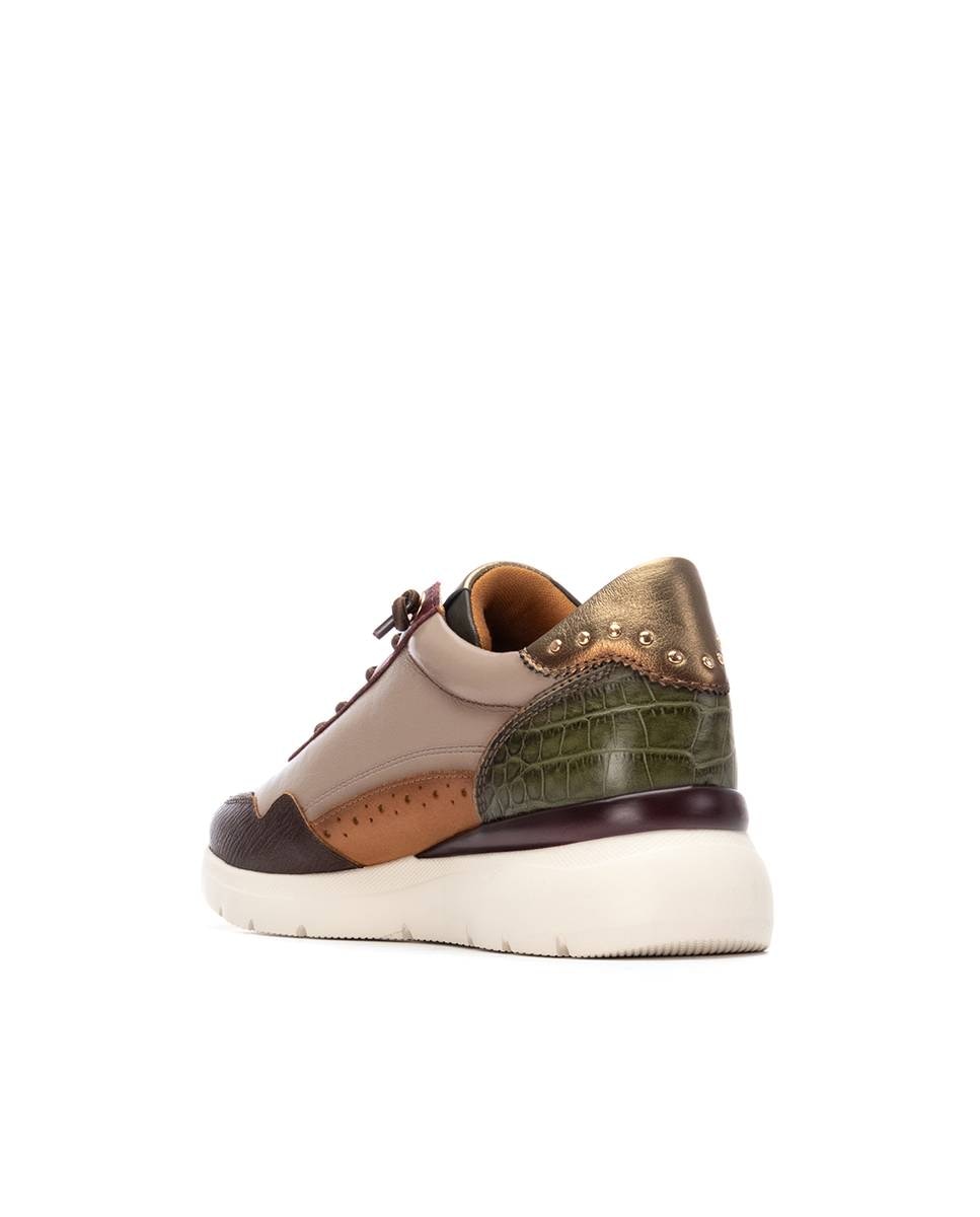 Zapatilla de mujer de piel con cordones - Carmela - Burdeos Burdeos-4