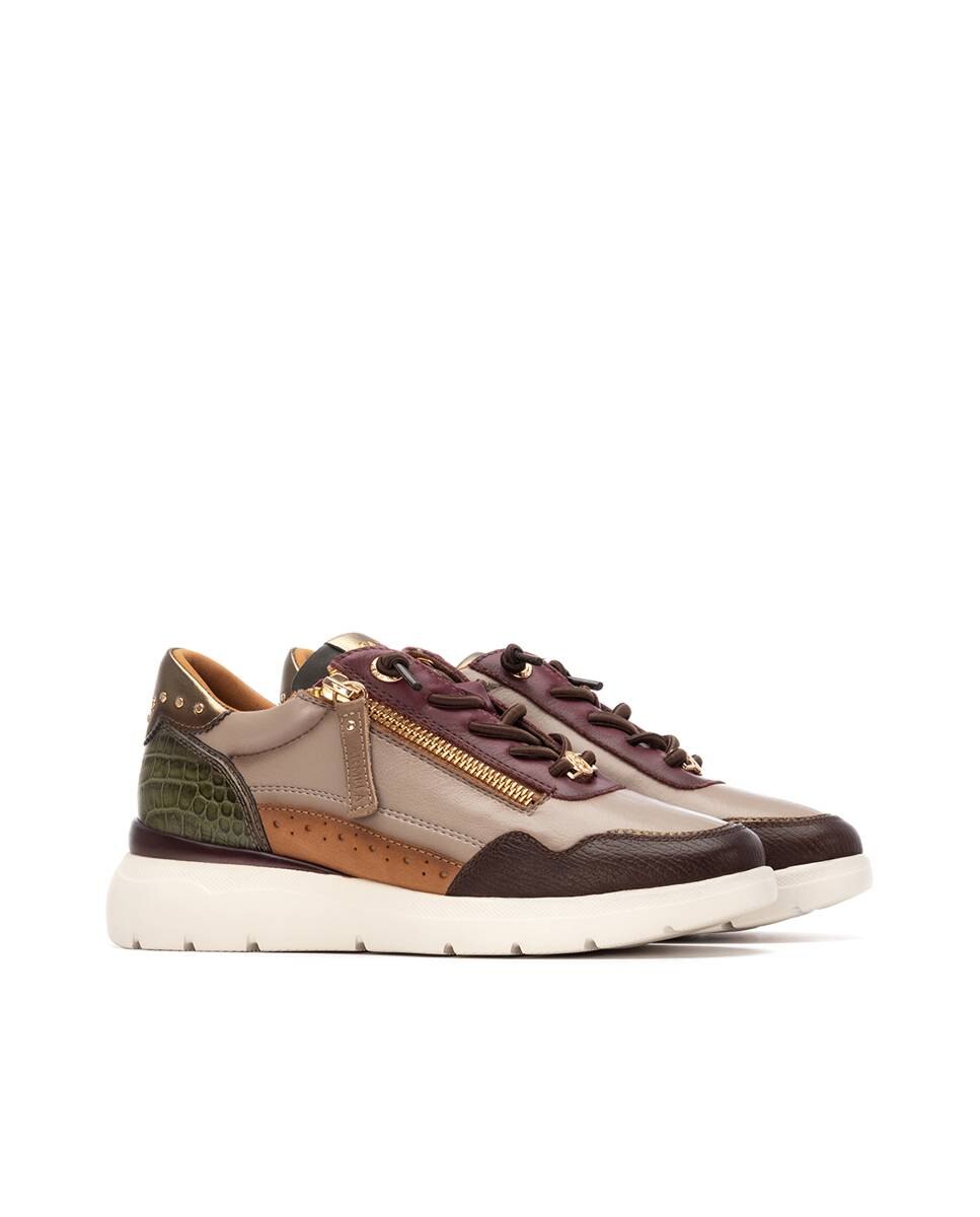 Zapatilla de mujer de piel con cordones - Carmela - Burdeos Burdeos-5