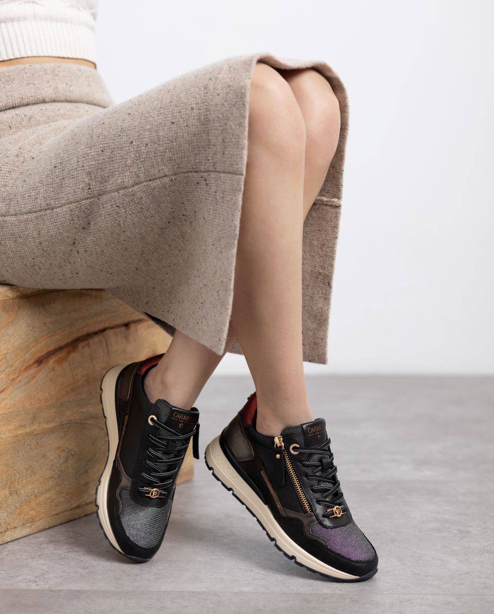 Zapatilla de mujer con cordones de piel - Carmela - Negro Negro-2