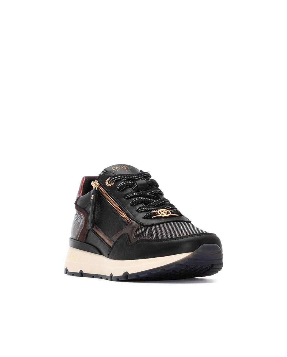 Zapatilla de mujer con cordones de piel - Carmela - Negro Negro-3