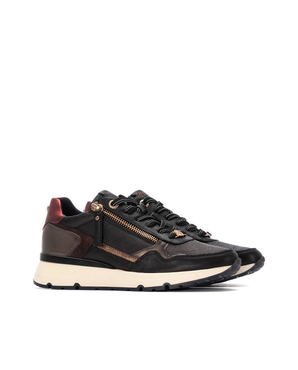 Zapatilla de mujer con cordones de piel - Carmela - Negro Negro-5