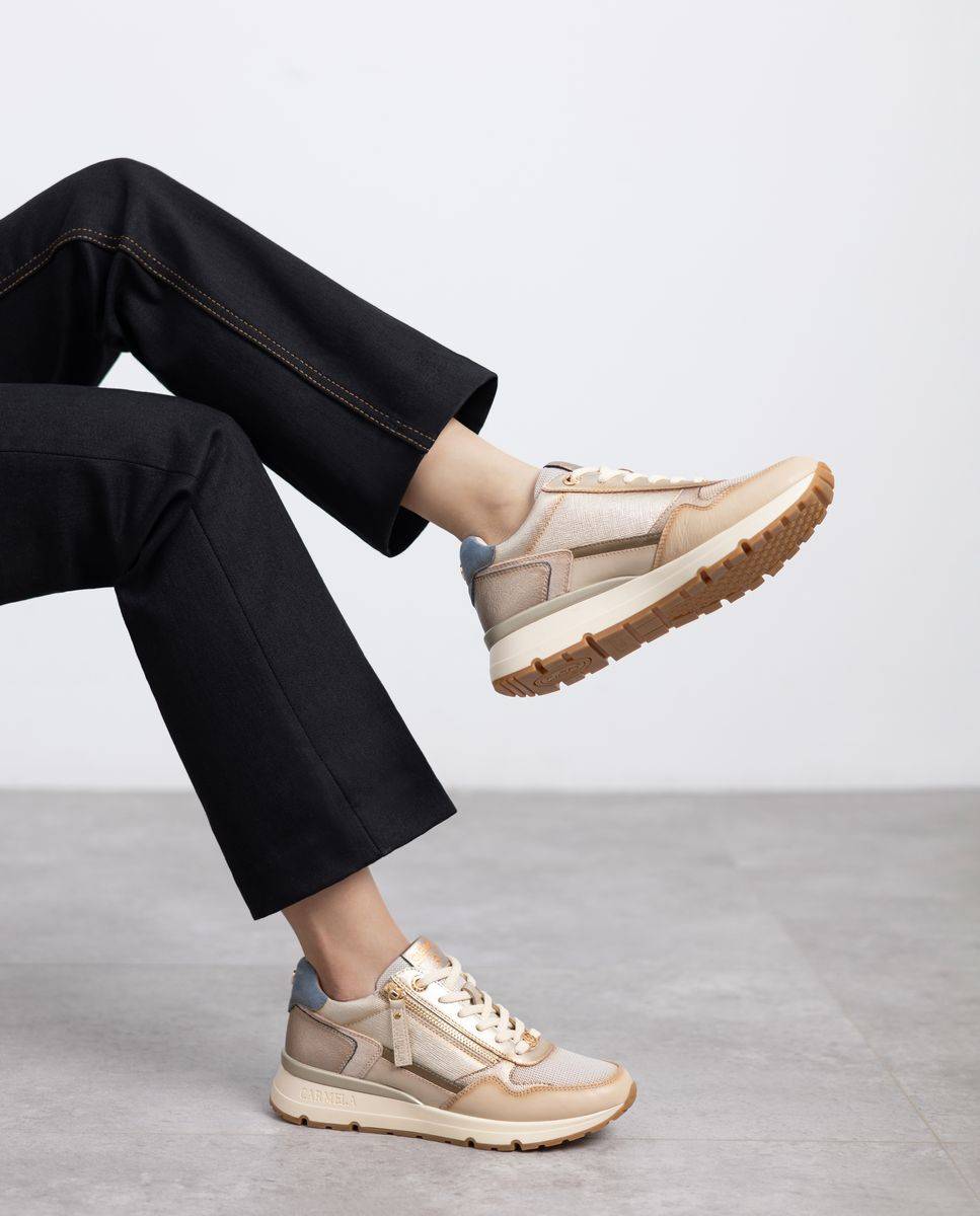 Zapatilla de mujer con cordones de piel - Carmela - Beige Beige-2