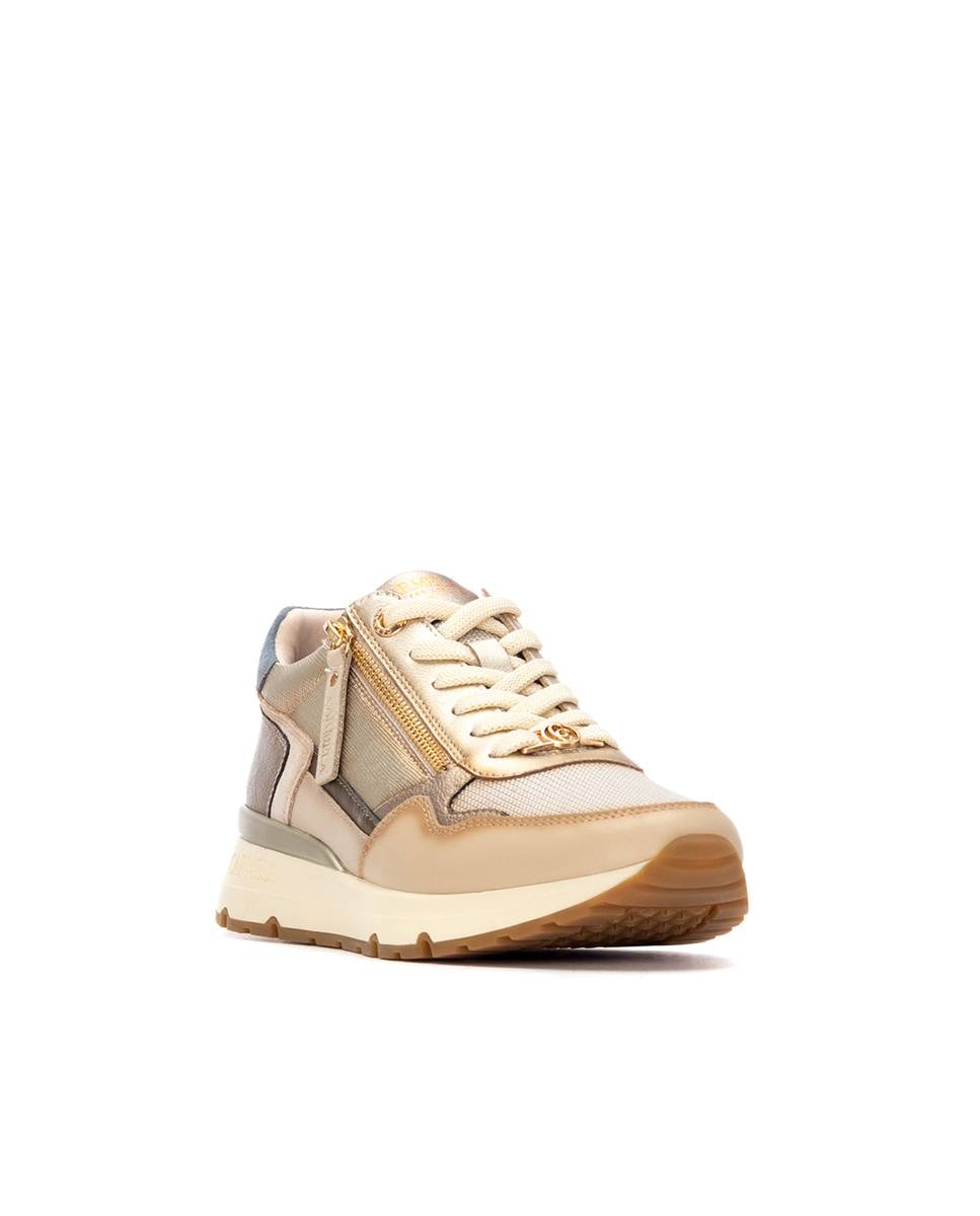 Zapatilla de mujer con cordones de piel - Carmela - Beige Beige-3