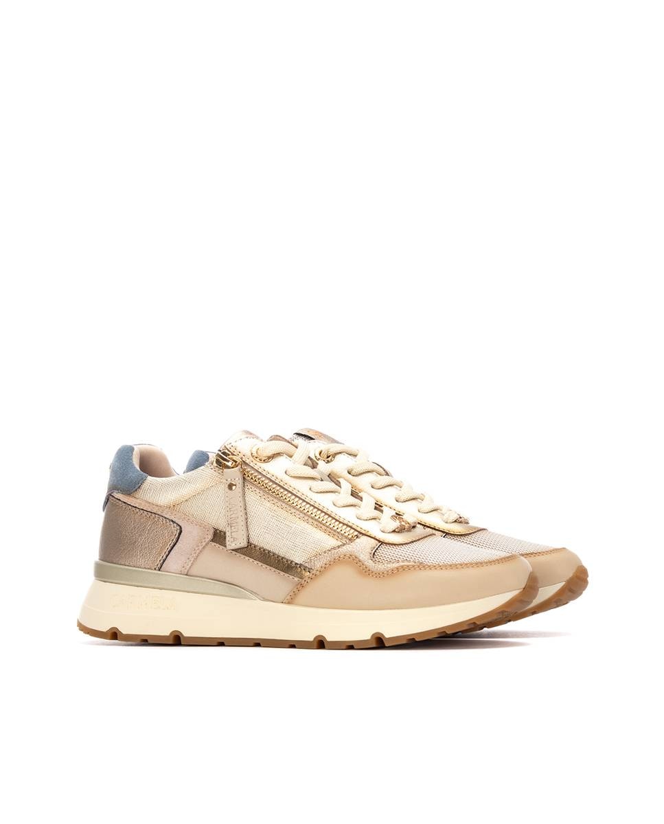 Zapatilla de mujer con cordones de piel - Carmela - Beige Beige-5