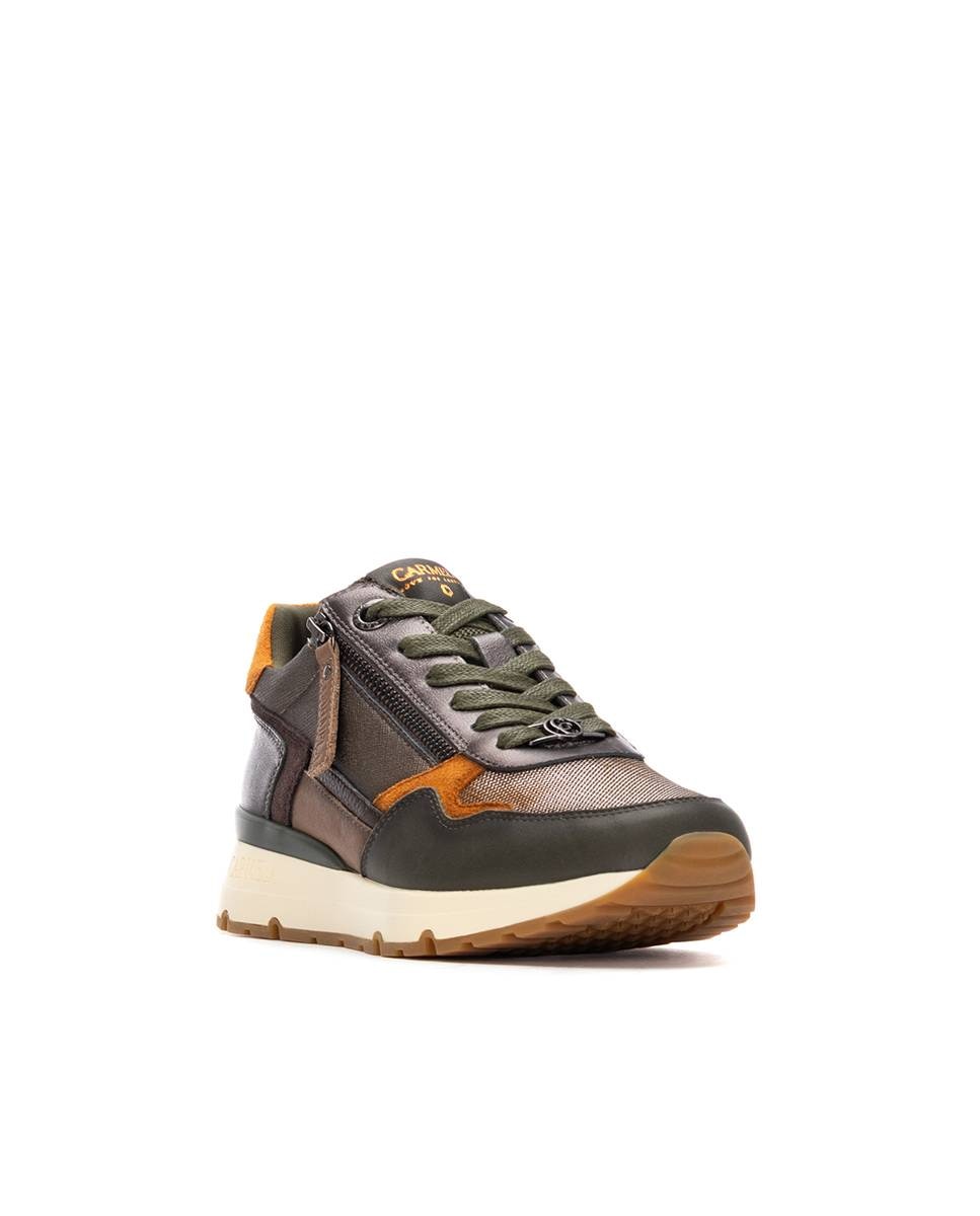 Zapatilla de mujer con cordones de piel - Carmela - Kaki Kaki-3