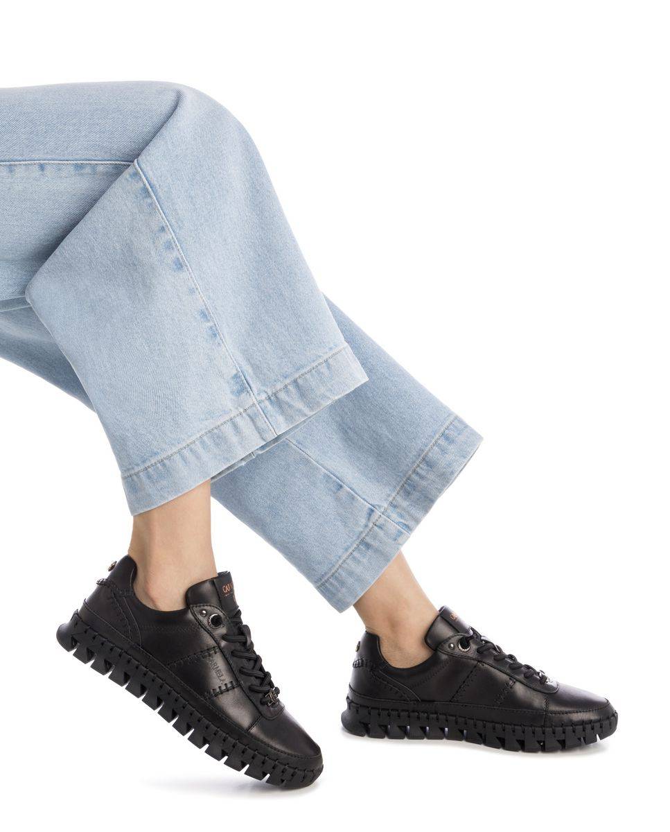 Zapatilla de mujer de piel con cordones - Carmela - Negro Negro-2