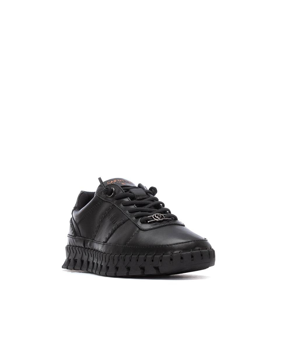 Zapatilla de mujer de piel con cordones - Carmela - Negro Negro-3