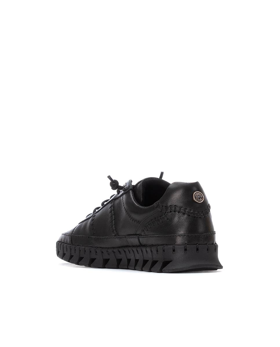 Zapatilla de mujer de piel con cordones - Carmela - Negro Negro-4