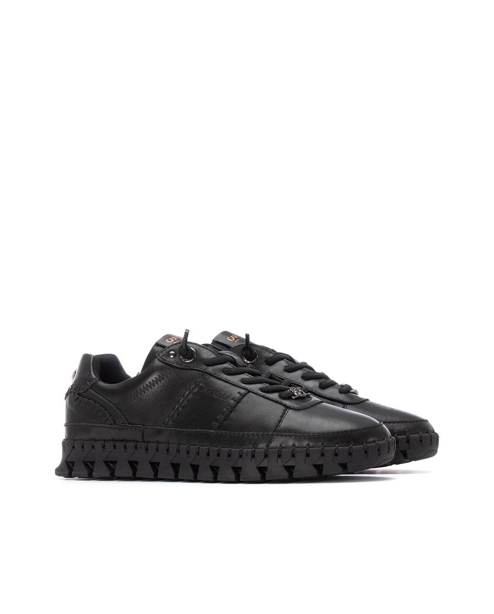 Zapatilla de mujer de piel con cordones - Carmela - Negro Negro-5