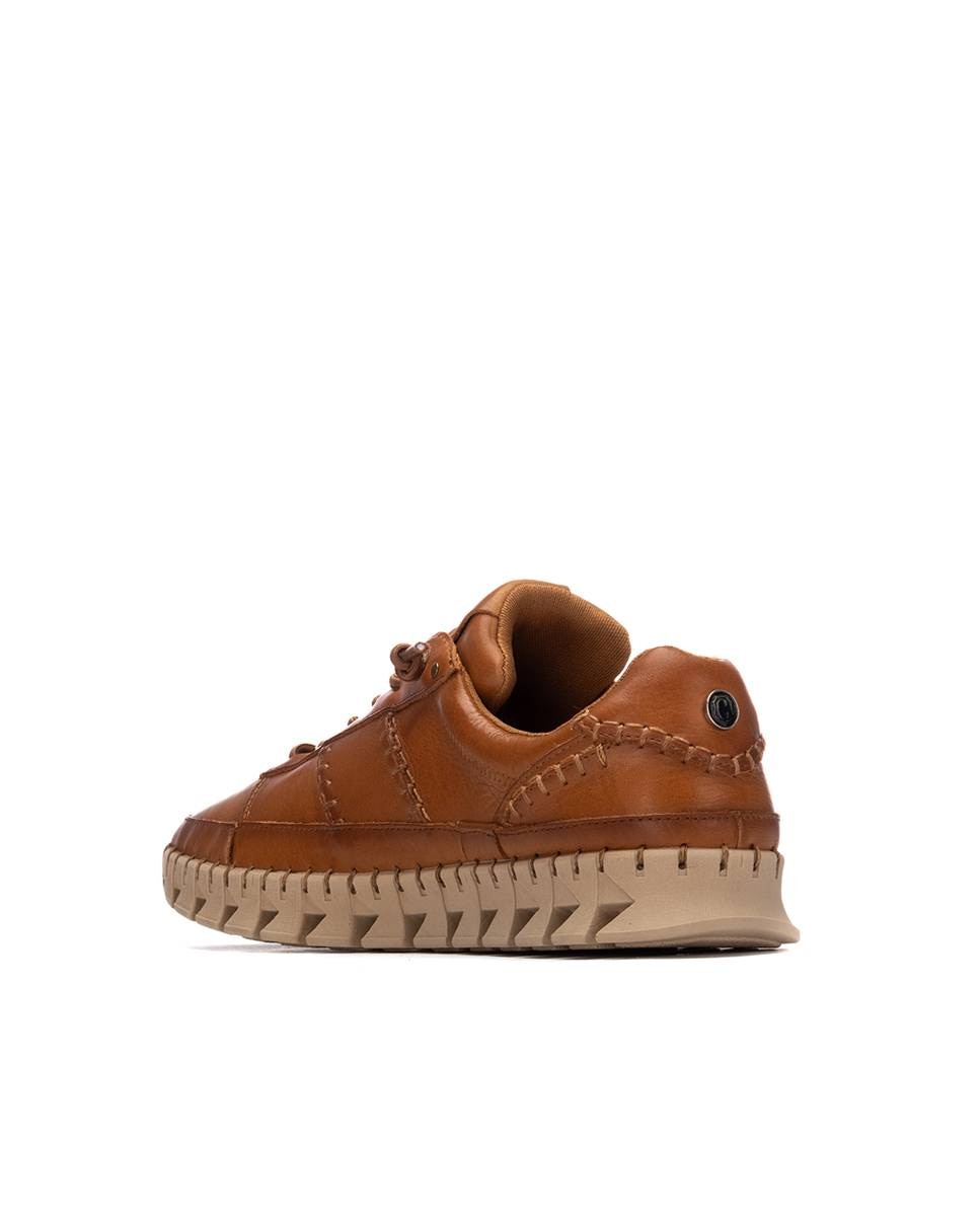 Zapatilla de mujer de piel con cordones - Carmela - Camel Camel-4