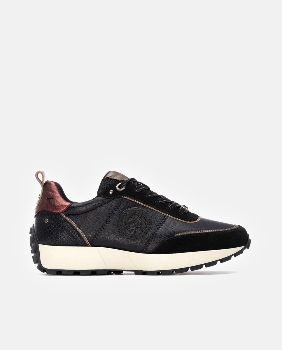 Zapatillas deportivas de mujer con cordones y suela de goma - Carmela - Negro Negro-1