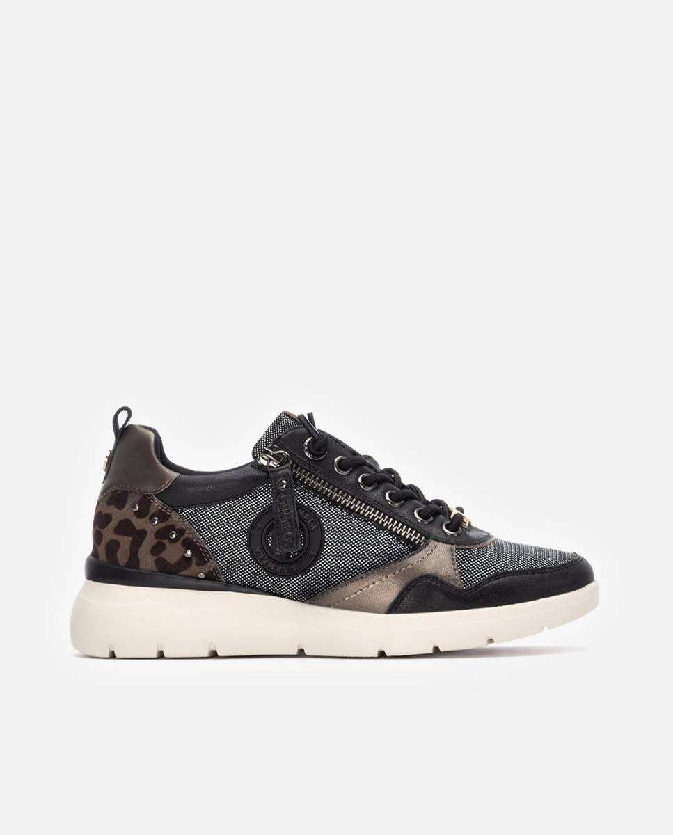 Zapatilla de mujer con cordones de piel - Carmela - Negro Negro-1