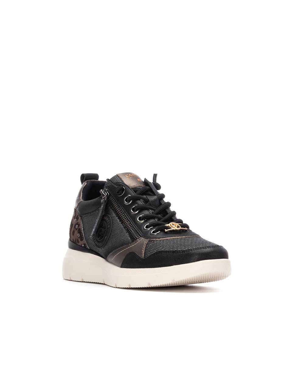 Zapatilla de mujer con cordones de piel - Carmela - Negro Negro-3