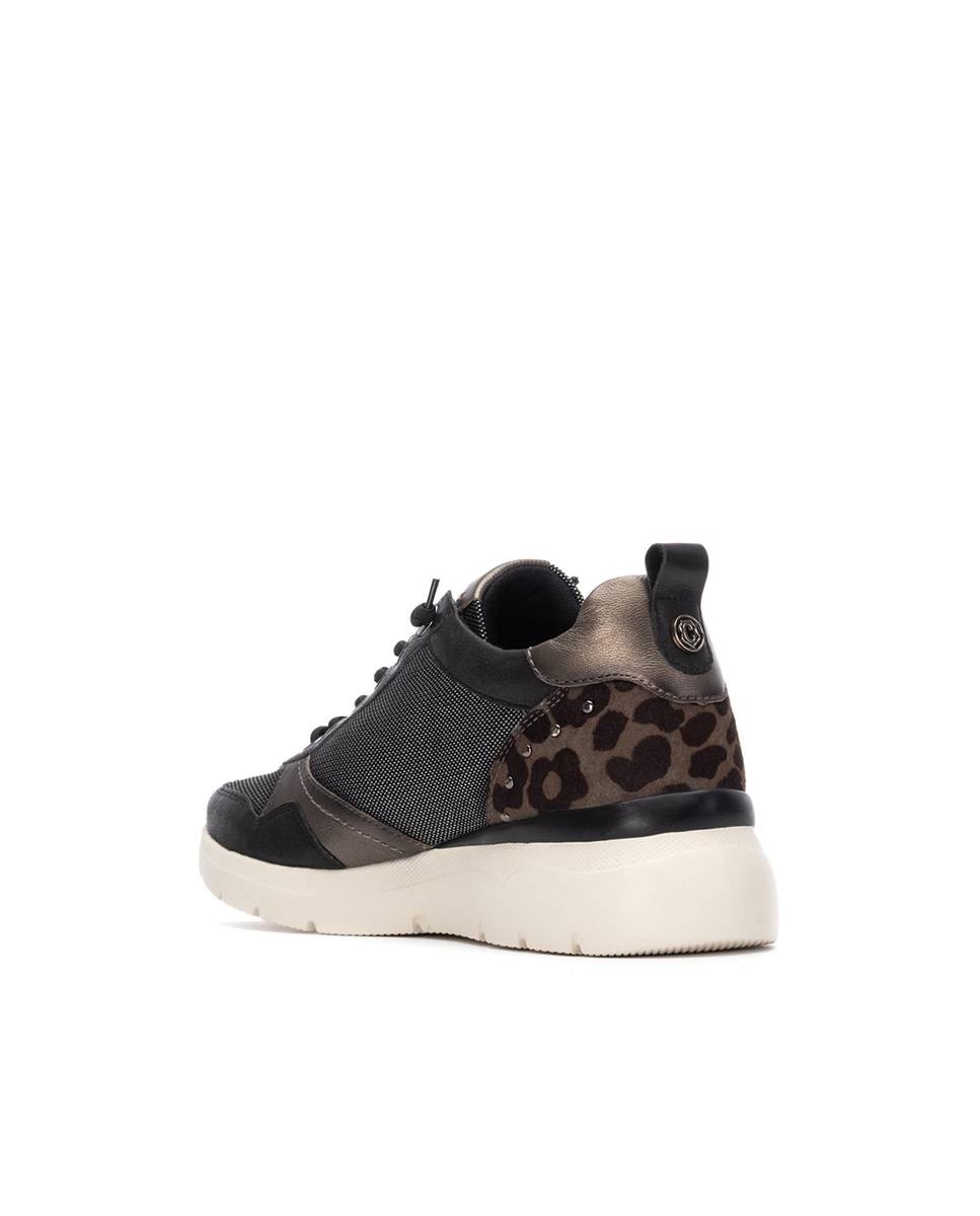Zapatilla de mujer con cordones de piel - Carmela - Negro Negro-2