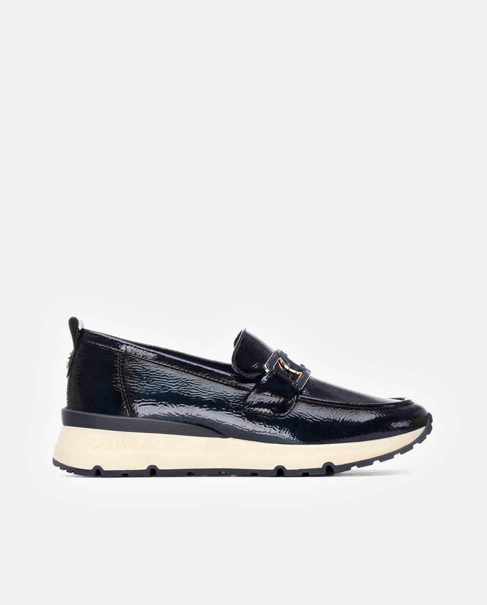 Mocasines de mujer con plantilla de piel y cuña - Carmela - Negro / Blanco Negro / Blanco-1