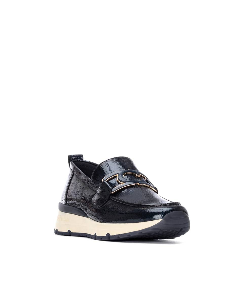 Mocasines de mujer con plantilla de piel y cuña - Carmela - Negro / Blanco Negro / Blanco-3