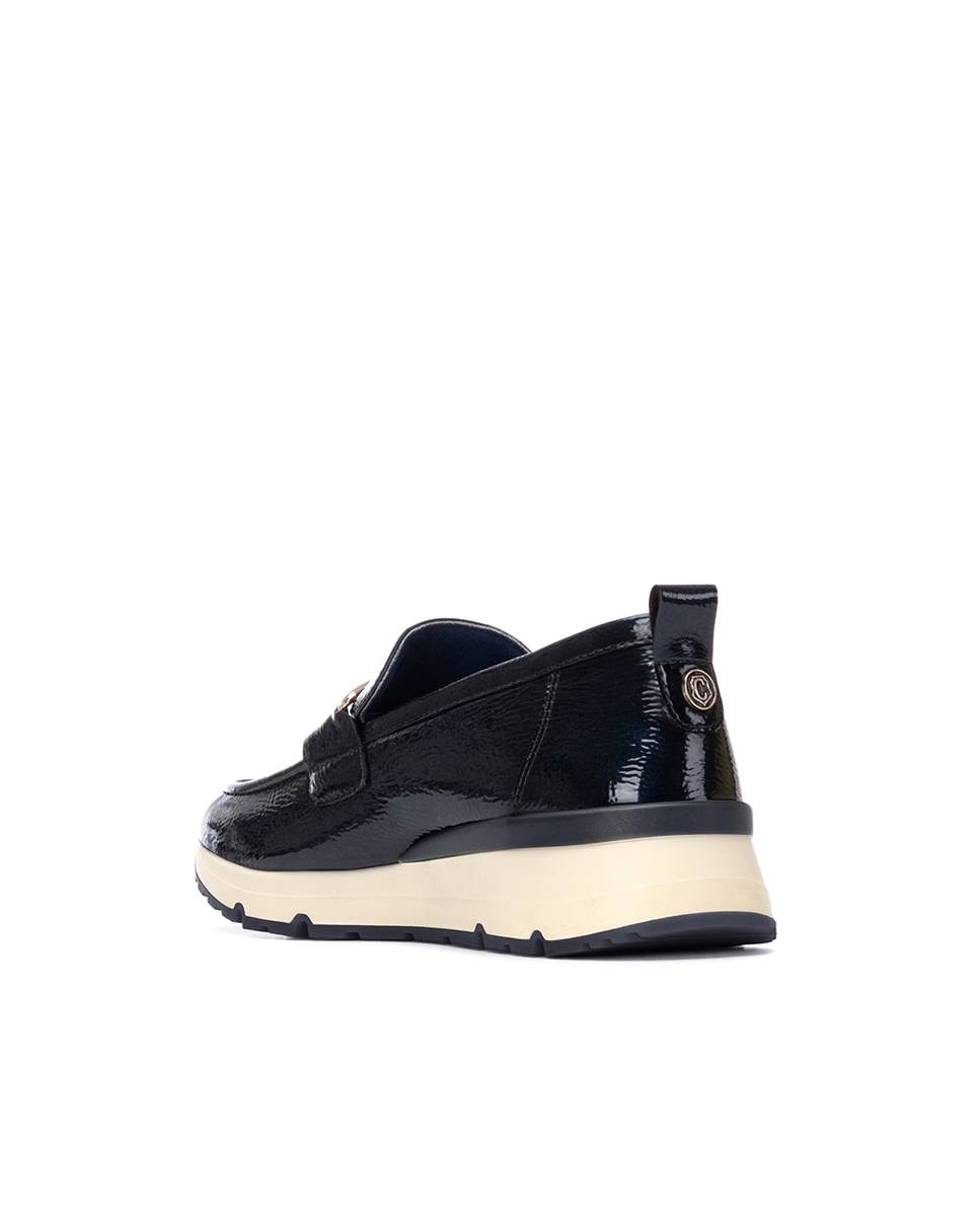 Mocasines de mujer con plantilla de piel y cuña - Carmela - Negro / Blanco Negro / Blanco-2