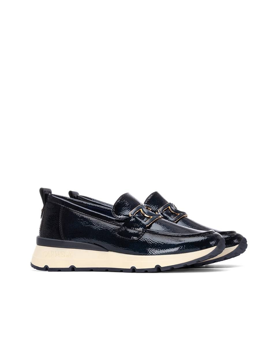 Mocasines de mujer con plantilla de piel y cuña - Carmela - Negro / Blanco Negro / Blanco-4