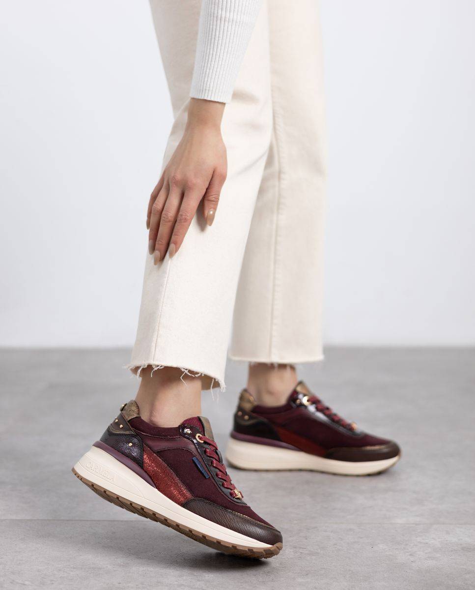 Zapatillas de piel de mujer con cuña alta de goma - Carmela - Burdeos Burdeos-2